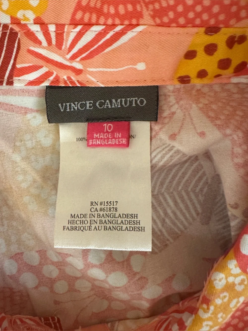 Vince Camuto Girls' Coral Floral Button-Front Summer Dress Size 10